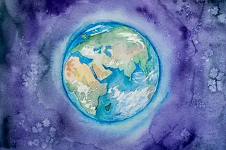 Ein Gemälde der Erde, das Gottes Schöpfung und globale Einheit symbolisiert.